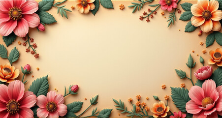frame of flowers and butterflies