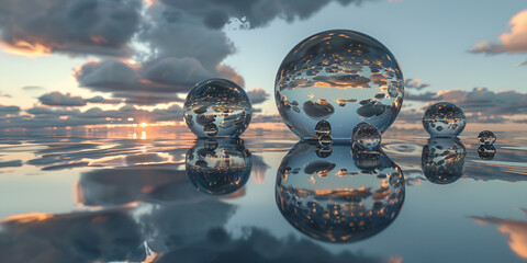 Optical illusions created, sky reflection enhanced, surreal landscape design.