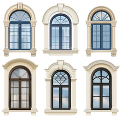 Obraz premium Elegant Architectural House Windows Collection Isolate on a White Background Transparent Background