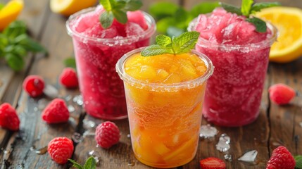 Party or summer drinks called slush with fruity fillings 