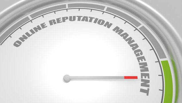 ORM - Online Reputation Management acronym. Business concept. Instrument scale with arrow. Colorful infographic gauge element. 3D render