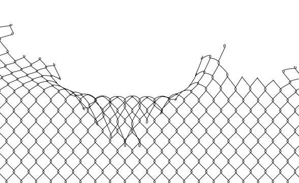 Broken wire mesh fence background