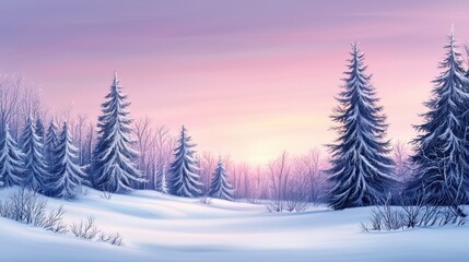Obraz premium Serene winter landscape at dawn with frosted trees