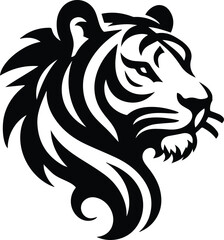 Tigers head front Exclusive Art Silhouette vector white black white background1.eps