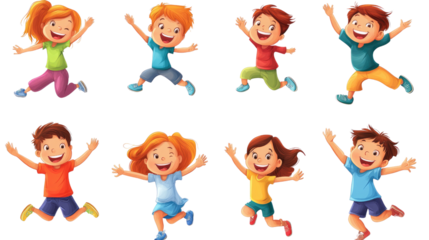 set of cartoon girls isolated on white background