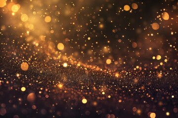 Fototapeta premium Golden bokeh and shimmering glitter lights with festive sparkle and warm glowing particles