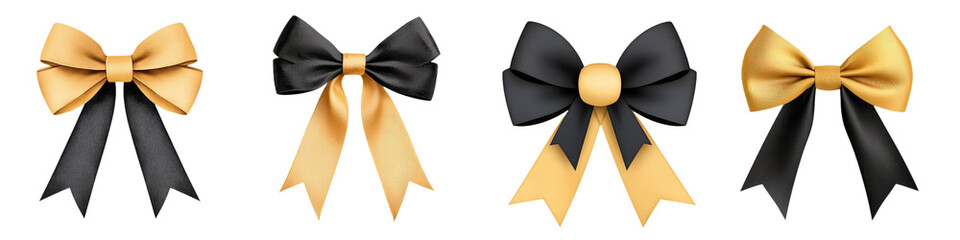 Elegant decorative bows in black and gold colors, perfect for gifts or festive occasions. These stylish bows add touch of sophistication and charm to any presentation