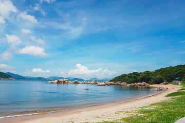 The beautiful coastline and clean beach in the summer from Lamma island hiking trail from Sok Kwu Wan and Ling Kok Shan