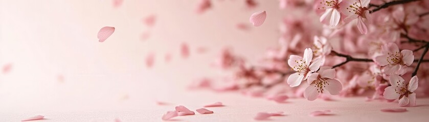 Naklejka premium Cherry blossom petals scattered on a soft pastel background.
