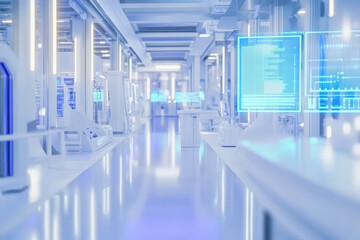 Futuristic laboratory with high tech digital screens and equipment