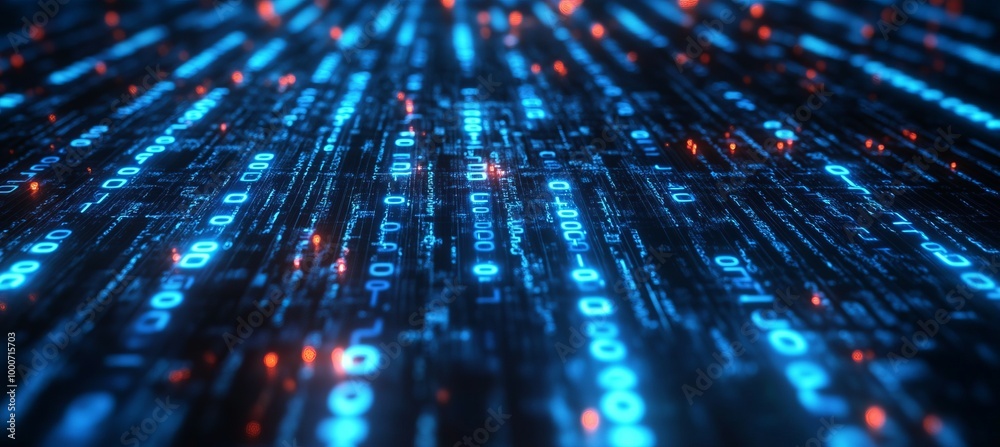 Leinwandbilder Digital binary data virtual space technology background. Generative AI technology.	
