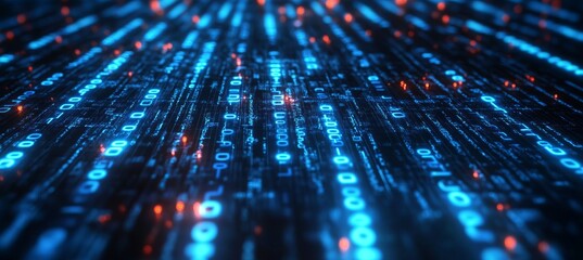 Digital binary data virtual space technology background. Generative AI technology.	
