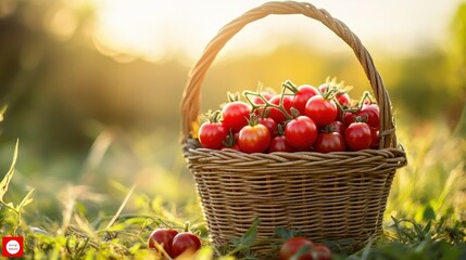 Handleless Basket Filled with Fresh Red Tomatoes