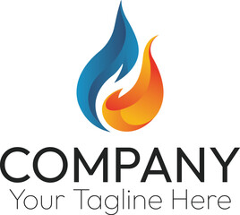 Energy Flame Logo, Fire and Water Logo, Abstract Energy Logo, Dual Flame Logo, Modern Energy Icon