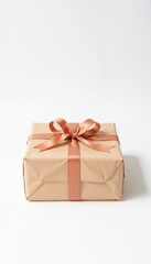 Obraz premium Elegantly wrapped gift box with a satin ribbon on a light background, perfect for any occasion