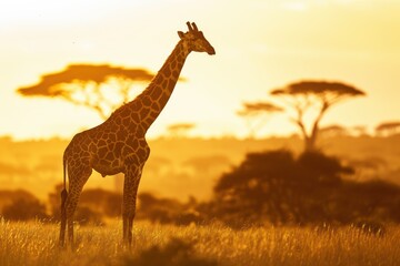 Obraz premium Majestic giraffe in golden sunset