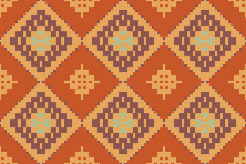 America Double Ikat Patternfolk Embroidery, Aztec Geometric Ornament Print. Design for Carpet, Wallpaper, Clothing, Wrapping, Fabric