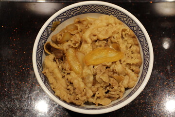 Japanese cuisine: gyudon (beef bowl) in Tokyo, Japan
