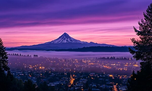 mount mt. hood, oregon. beautiful sunset view from mount hood.