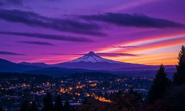 mount mt. hood, oregon. beautiful sunset view from mount hood.