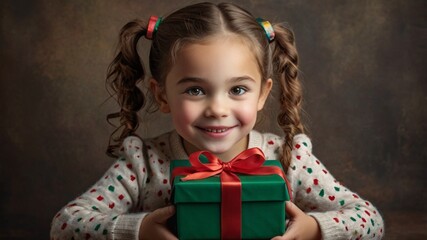 little girl with gift box as her Christmas present 