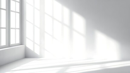 
realistic and minimalist blurred natural light windows shadow overlay on wall paper texture abstract background minimal abstract light white background for product presentation., generative ai