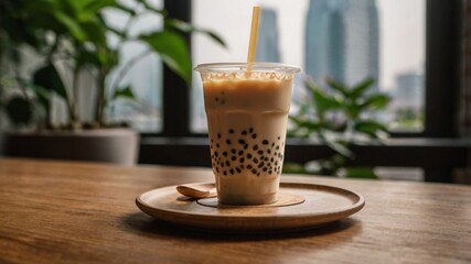 Ice coffee latte in a glass