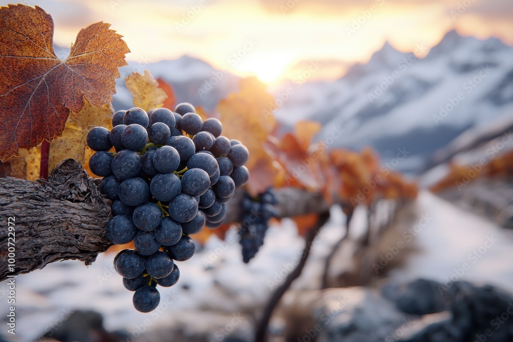 Wall mural Autumn vineyard landscape with ripe grapes