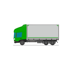 3D Isometric Cargo Truck Half Tone Vector Illustration Modern GreenCabine and White Van Intercity Delivery Vehicle 6x4Design for Logistics Transport Presentation Social Media Video Promo Left
