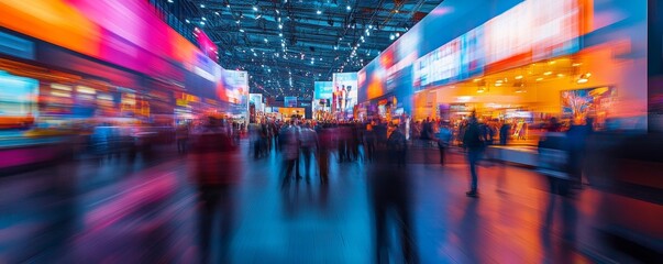 IT Convention Hustle: Long Exposure Captures Blurred Motion at Demo Booth, Generative AI