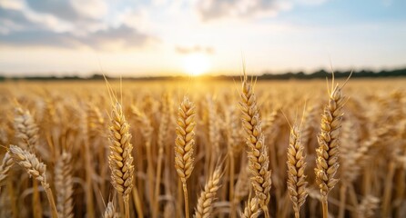 Naklejka premium golden wheat field at sunset