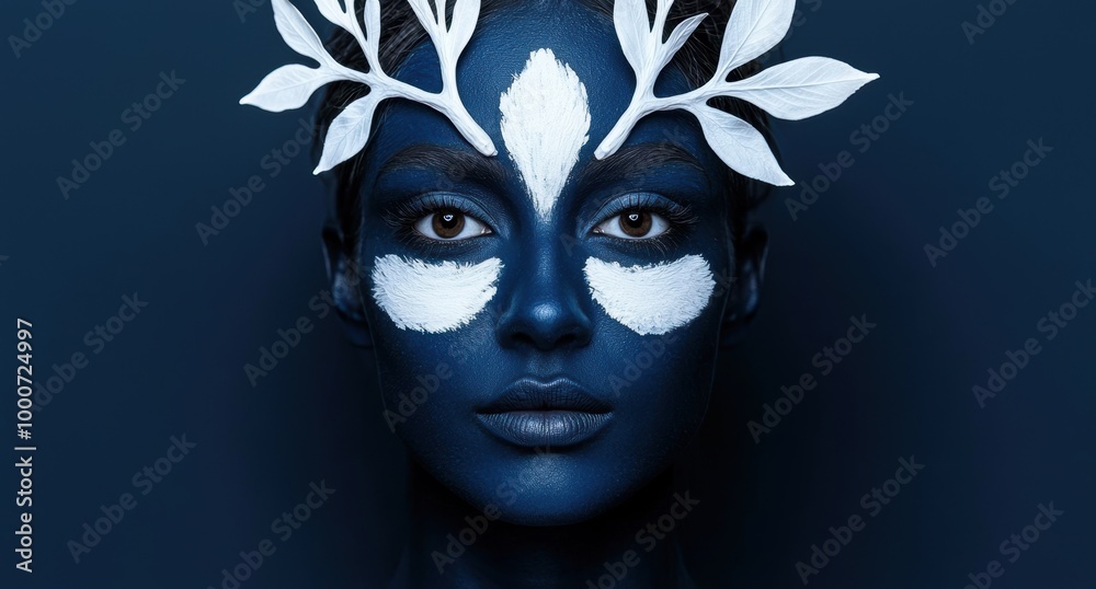 Sticker Mystical blue face with white feather crown