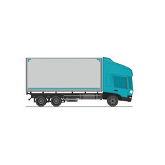 Fototapeta premium 3D Isometric Cargo Truck Half Tone Vector Illustration Modern CyanCabine and White Van Intercity Delivery Vehicle 6x4Design for Logistics Transport Presentation Social Media Video Promo Right 
