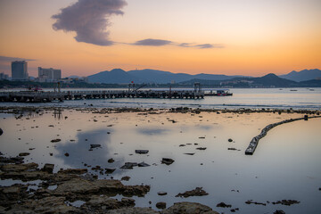 Dadonghai beach in Sanya, China before the sunrise, copy space for text