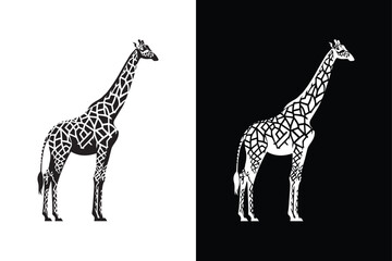 Obraz premium Giraffe silhouette vector icon with black and white background.