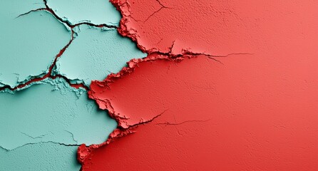 Cracked and textured wall surface with contrasting colors