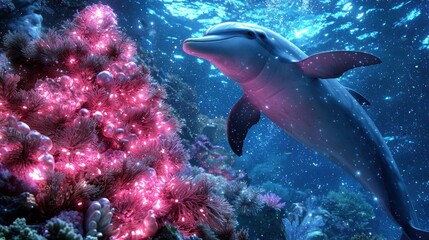 Fototapeta premium Vibrant underwater scene with dolphin and coral