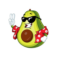 Cool Avocado Cartoon Character Wearing Sunglasses and Hawaiian Shirt.