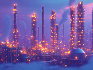 Fototapeta premium Evening picture of the refinery. AI generative.