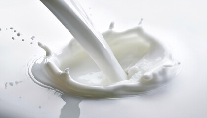 注がれる牛乳のクローズアップ　白背景