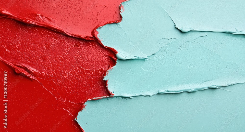 Wall mural abstract textured paint background in red and blue