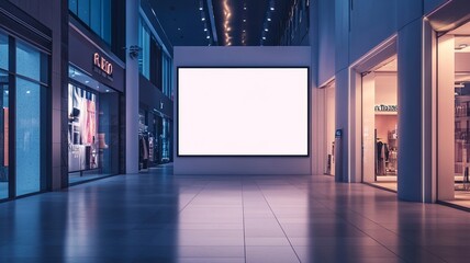 Mockup blank LED Screen billboard in front of entrance of cosmetics store in shopping mall, Empty space to insert multimedia, advertisement, generative ai