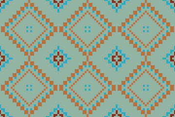 Pixel Art Geometric Pattern Drawingfolk Embroidery, Aztec Geometric Ornament Print. Design for Carpet, Wallpaper, Clothing, Wrapping, Fabric