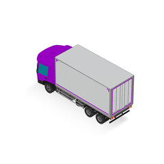 3D Isometric Cargo Truck Half Tone Vector Illustration Modern Violet Cabine and White Van Intercity Delivery Vehicle 6x4 Design for Logistics Transport Presentation Social Media Video Promo Back Left
