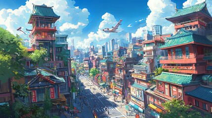 Fototapeta premium Adventure Awaits in a Vibrant Cityscape