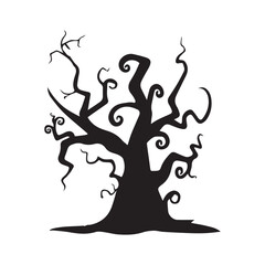 Obraz premium Halloween tree Vector illustration in black and white - Halloween Clipart Design 