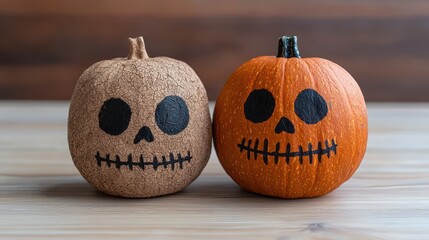 Spooky Halloween pumpkins with carved faces