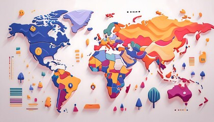 Obraz premium Environmental Impact Concept - Digital map of the world with tropical zones showing weather conditions.
