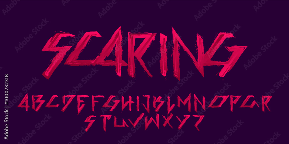 Fototapete scaring alphabet font. bloody angular letters and numbers. stock vector typography for your hallowee