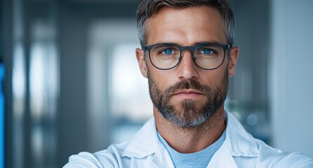 Fototapeta premium Thoughtful man with beard and glasses